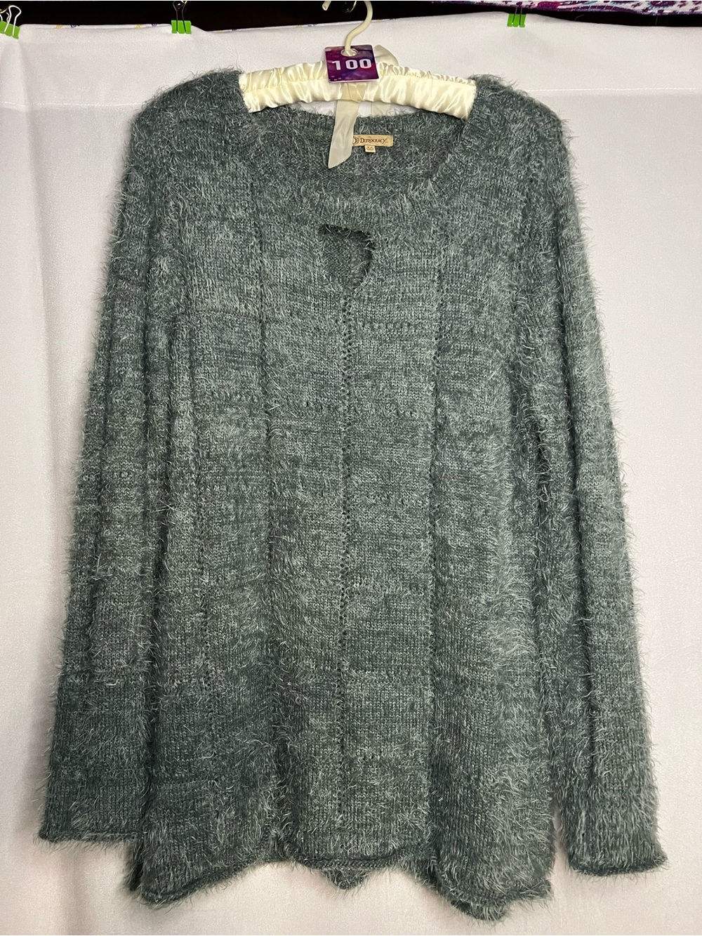 Democracy Women’s XL Soft Fuzzy Brushed Knit Women's Sweater - Gray PTP 23”